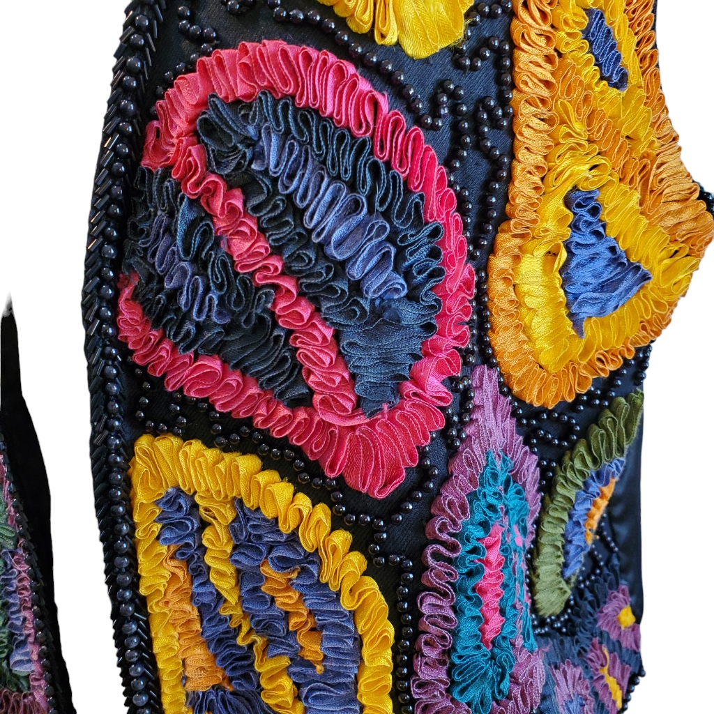 Candlelight By Jainsons Beaded Ruffled Silk Vest Size S Vintage